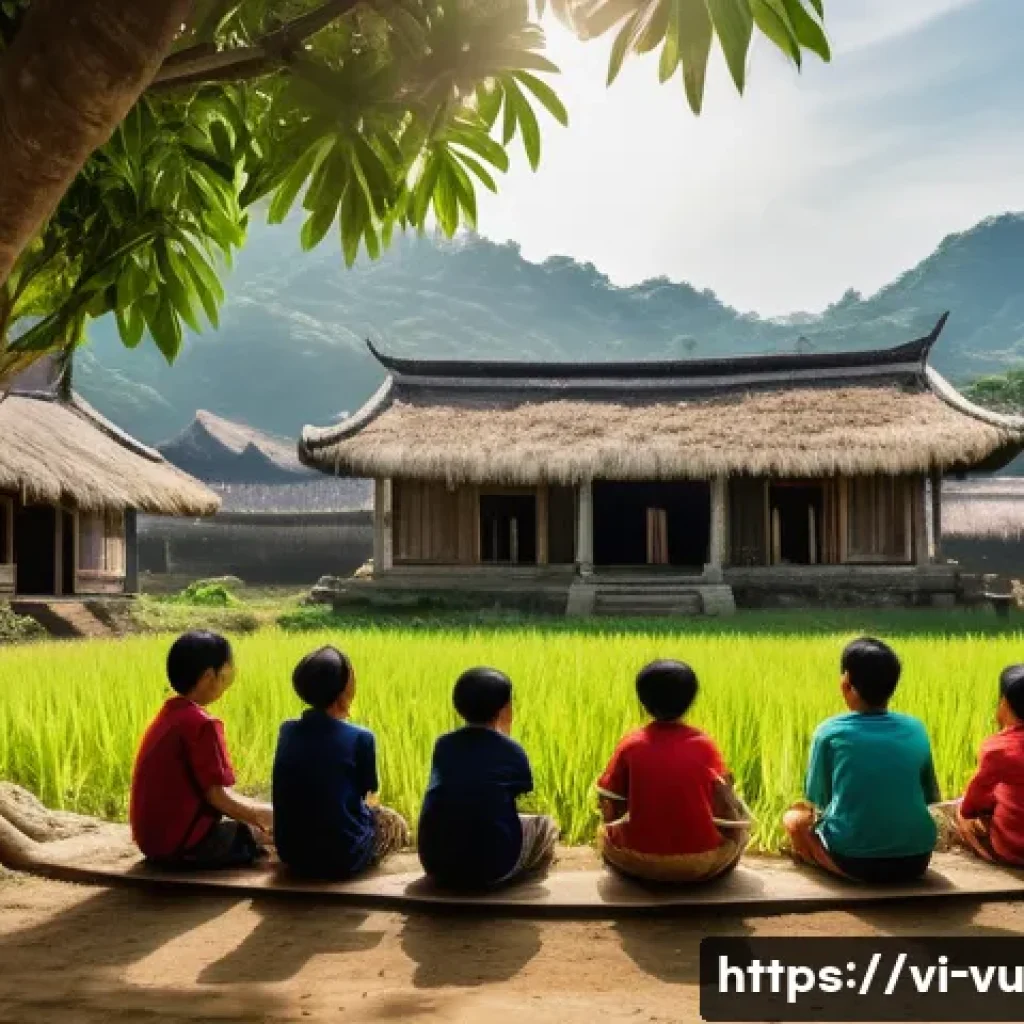유기농 정원 조성을 위한 지역 사회 참여 방법 - A vibrant community gathering in a Vietnamese rural village, people of all ages participating enthus...