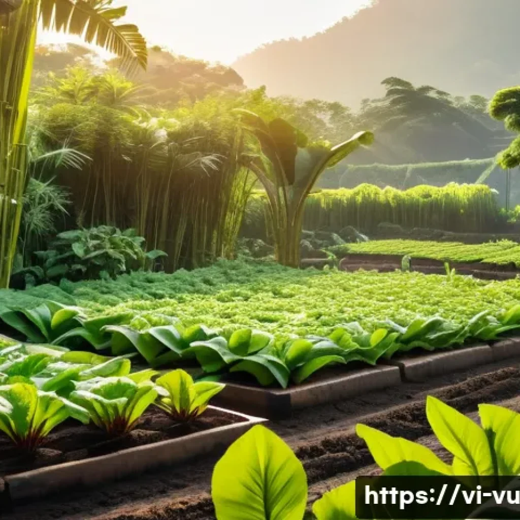 유기농 정원 관리에 대한 FAQ - A vibrant organic vegetable garden scene in a Vietnamese countryside setting during early morning li...