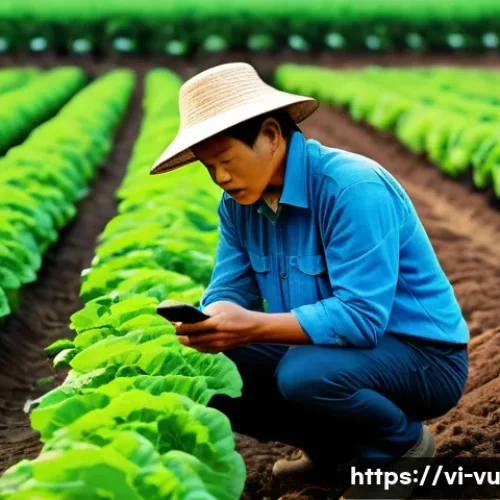 Home 32 유기농 정원 관리에 필요한 데이터 분석 도구 - A modern organic garden scene in Vietnam featuring a compact electronic soil pH and moisture sensor ...