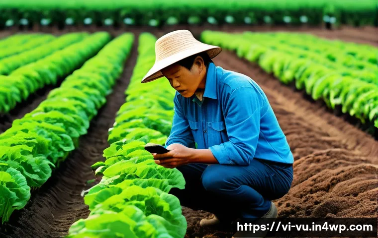 유기농 정원 관리에 필요한 데이터 분석 도구 - A modern organic garden scene in Vietnam featuring a compact electronic soil pH and moisture sensor ...